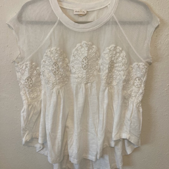 Meadow Rue White Cropped Crochet Mesh Top S - Picture 1 of 8